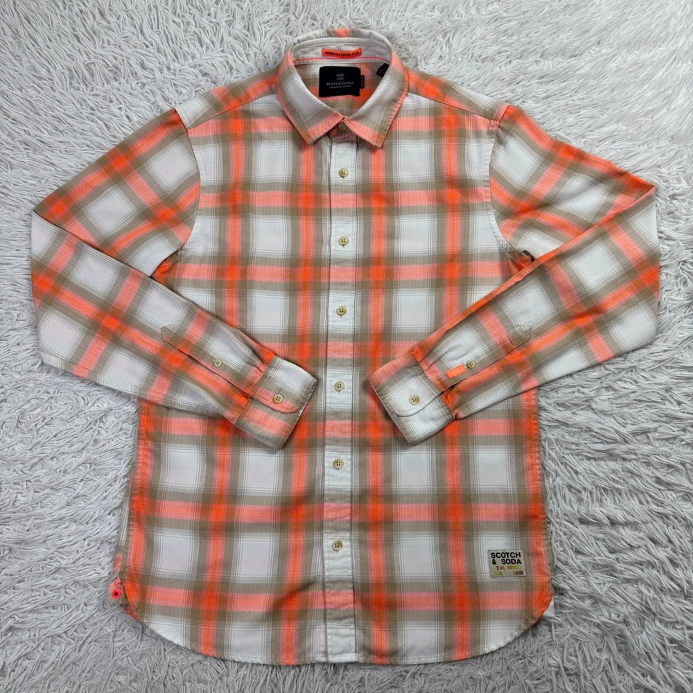 Scotch & Soda Shirt Mens Medium Orange Plaid Honolulu Social Club Button‎ Up M